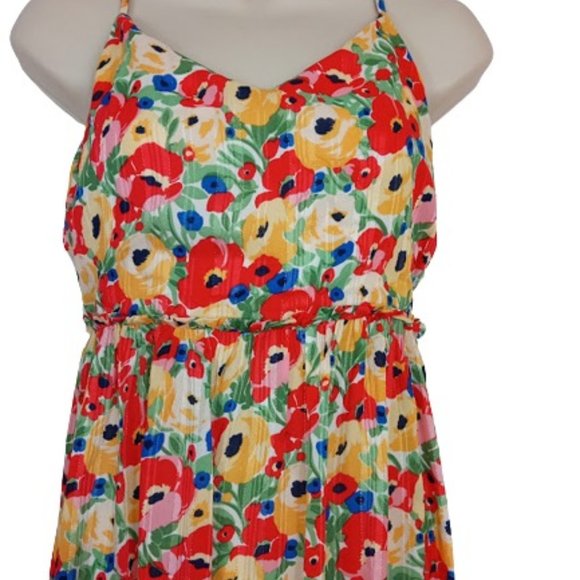 In April 1986 Womens Maxi Dress Orange Yellow Lurex Floral Ruffle Empire Waist S - Picture 4 of 6